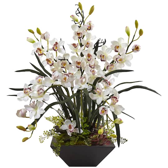 3ft. White Boat Orchid Arrangement in Black Vase